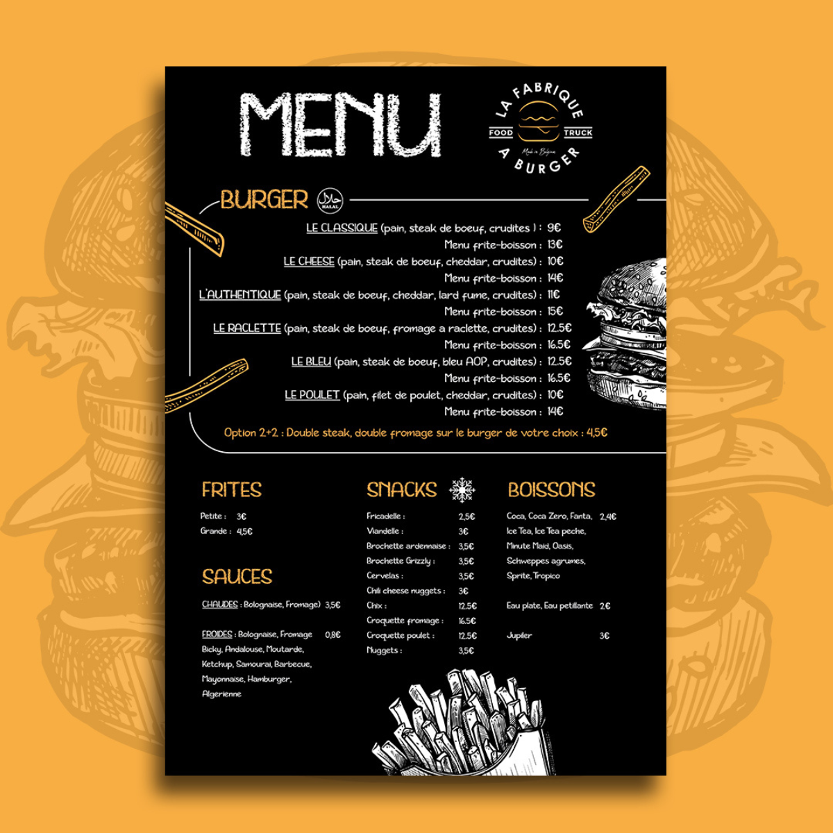 Menu fictif la fabrique a burger
